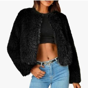 NWT Fashion Cropped Faux Fur Jacket & Coat, Warm Open Front, Black Size L/XLG